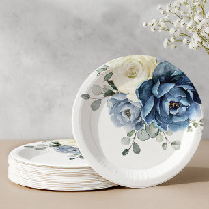 Assiettes En Carton Pap Mariage floral de Champagne de la Marine Bleue