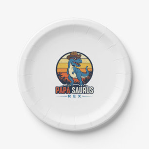 Assiettes En Carton Papa Saurus Rex Cowboy Dinosaure Vintage T-Shirt_1
