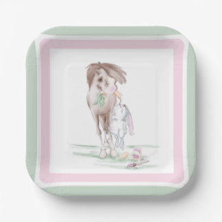 Assiettes En Carton Pape de Pâques avec cheval et lapin de Pâques