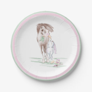 Assiettes En Carton Pape de Pâques avec cheval et lapin pour la fête d