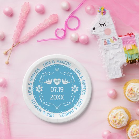 Assiettes En Carton Papel picado inséparables bleu mariage mexicain (Fête)