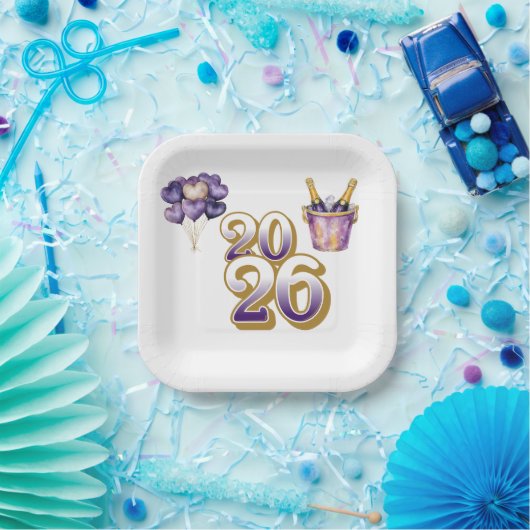 Assiettes En Carton Paper Plate-Happy New Year 2026 Tableware Set (Fête)