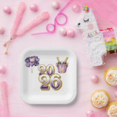 Assiettes En Carton Paper Plate-Happy New Year 2026 Tableware Set (Fête)