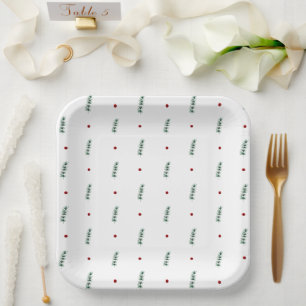 Assiettes En Carton Paper Plates - Christmas Winter Floral Pattern