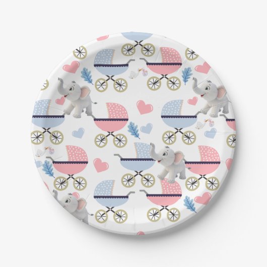 Assiettes En Carton Paper Plates, Elephant Baby Strollers Stork (Devant)