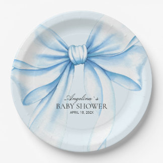 Assiettes En Carton  Paper Plates for baby shower with adorable bow.
