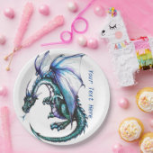 Assiettes En Carton Papier à papier bleu turquoise Dragon (Fête)