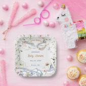 Assiettes En Carton Papier Baby shower  à ruban Fleur sauvage Stork (Fête)