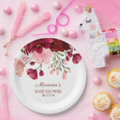 Assiettes En Carton Papier Baby shower pour fille rose Bourgogne (Fête)