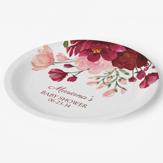 Assiettes En Carton Papier Baby shower pour fille rose Bourgogne (Angle)