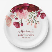 Assiettes En Carton Papier Baby shower pour fille rose Bourgogne (Devant)