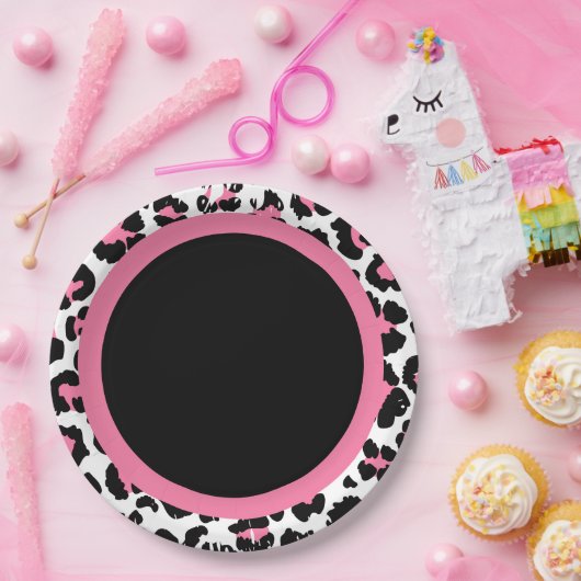 Assiettes En Carton Papier blanc et noir rose (Fête)
