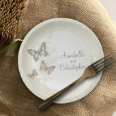 Assiettes En Carton Papier blanc mariage 3 papillons encre crème