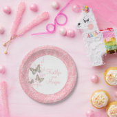 Assiettes En Carton Papier blanc rose mariage à 3 papillons (Fête)