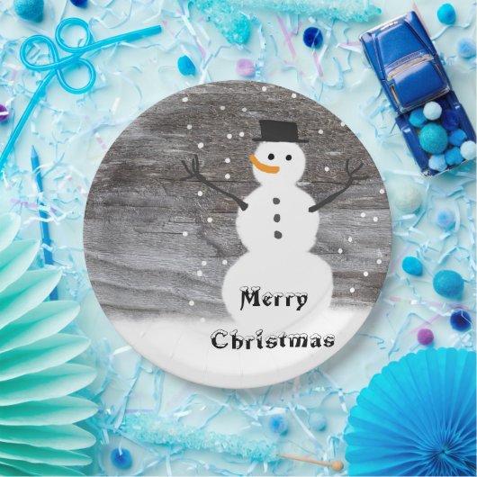 Assiettes En Carton Papier blanc Rustique bonhomme de neige joyeux Noë (Fête)