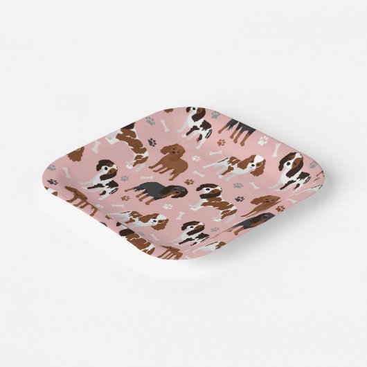 Assiettes En Carton Papier Cavalier King Charles Spaniel Paws and Bone (Angulaire)