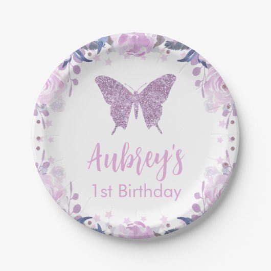 Assiettes En Carton Papier d'anniversaire de parties scintillant viole (Devant)