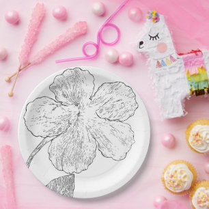 Assiettes En Carton Papier d'art en ligne floral noir et blanc élégant