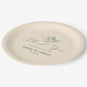 Assiettes En Carton Papier d'artisanat beige en feuillage vert poussié (Angle)