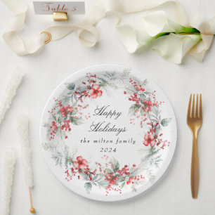 Assiettes En Carton Papier de baies de vacances d'hiver classique