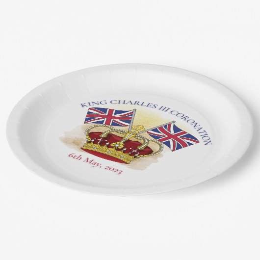Assiettes En Carton Papier de couronnement et drapeaux King Charles II (Angle)