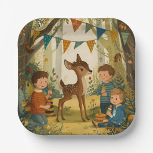 Assiettes En Carton Papier de fête d'anniversaire de la petite forêt d