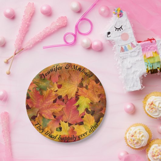 Assiettes En Carton Papier de réception Mariage Plaque Votre Nom Feuil (Fête)