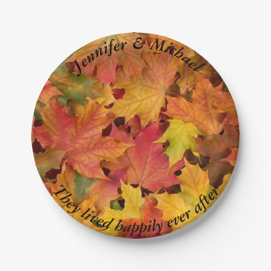 Assiettes En Carton Papier de réception Mariage Plaque Votre Nom Feuil (Devant)