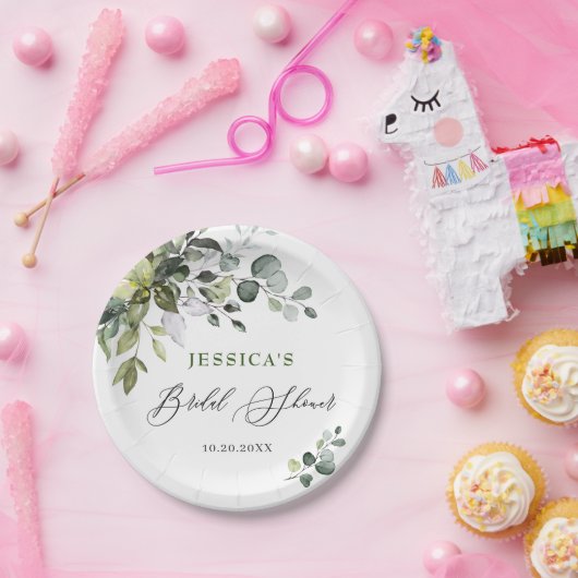 Assiettes En Carton Papier élégant aquarelle Eucalyptus pour Baby Show (Fête)