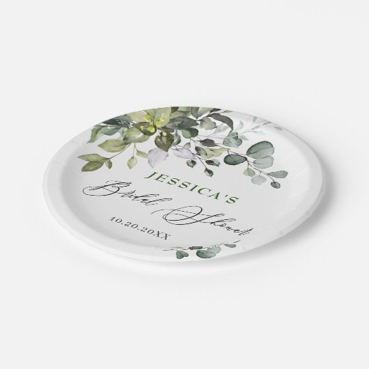 Assiettes En Carton Papier élégant aquarelle Eucalyptus pour Baby Show (Angle)