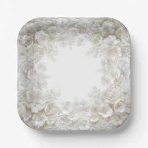 Assiettes En Carton Papier élégant en relief floral blanc 3D pour mari
