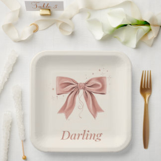 Assiettes En Carton Papier esthétique Coquette avec un joli nœud rose