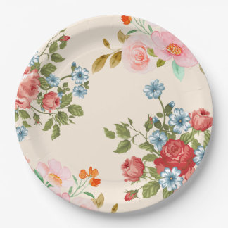 Assiettes En Carton Papier floral à l'aquarelle rose bleu élégant