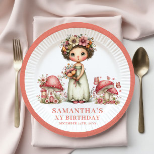 Assiettes En Carton Papier floral rose pour le 8ème anniversaire de la