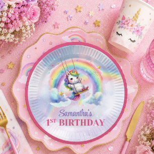 Assiettes En Carton Papier Licorne Magique Rose Violet Fille Anniversa
