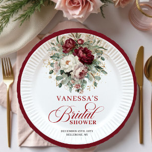 Assiettes En Carton Papier Luxueux Marron Floral Doré pour Mariage