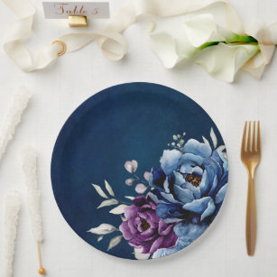 Assiettes En Carton Papier Mariage de la marine Lilac Fleurit bleu Dus