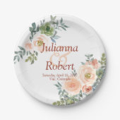 Assiettes En Carton Papier mariage floral clair et vert (Devant)