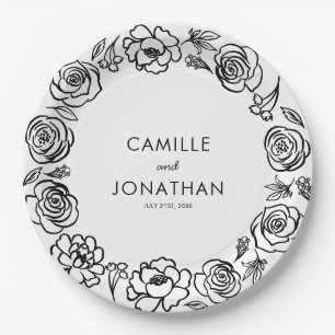 Assiettes En Carton Papier Mariage floral tiré à la main