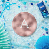 Assiettes En Carton Papier métallisé rose gold Monogramme Anniversaire (Fête)