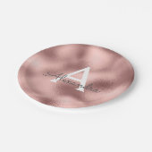 Assiettes En Carton Papier métallisé rose gold Monogramme Anniversaire (Angle)