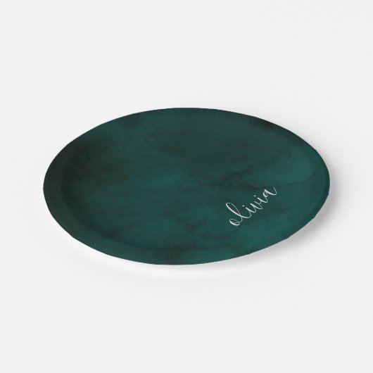 Assiettes En Carton Papier monogramme vert foncé élégant (Angle)