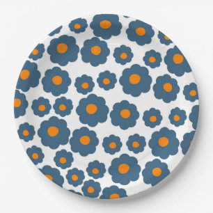 Assiettes En Carton Papier Motif Preppy Blue Orange Hippie