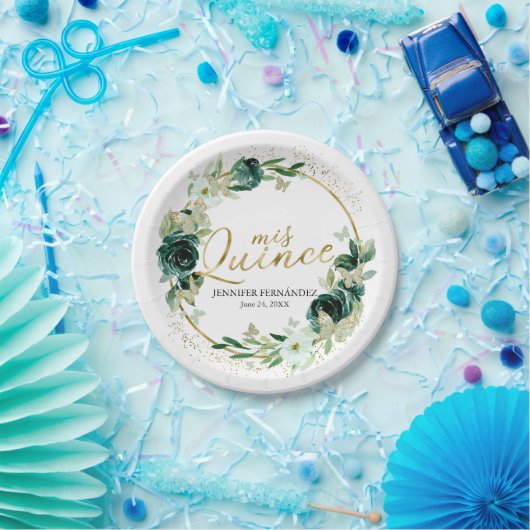 Assiettes En Carton Papier papillon Quinceanera Plaques de papier vert (Fête)