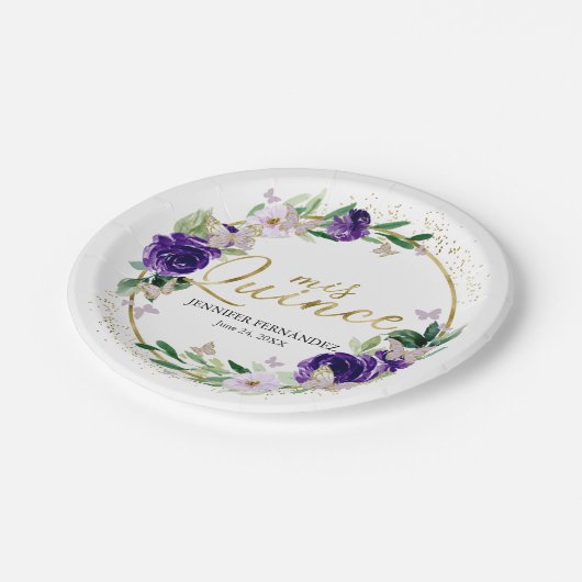 Assiettes En Carton Papier papillon Quinceanera Plaques en papier viol (Angle)