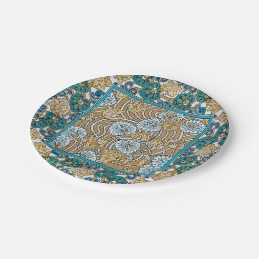 Assiettes En Carton papier peint bleu art nouveau cyclamen (Angle)