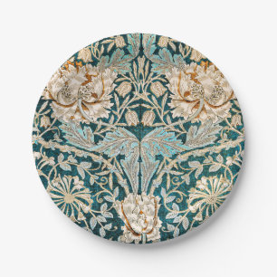 Assiettes En Carton Papier peint floral Morris Teal Blue Honeysuckle