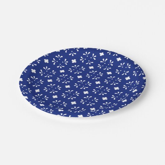 Assiettes En Carton Papier Plaque Bleu Blanc Motif Fournitures (Angle)