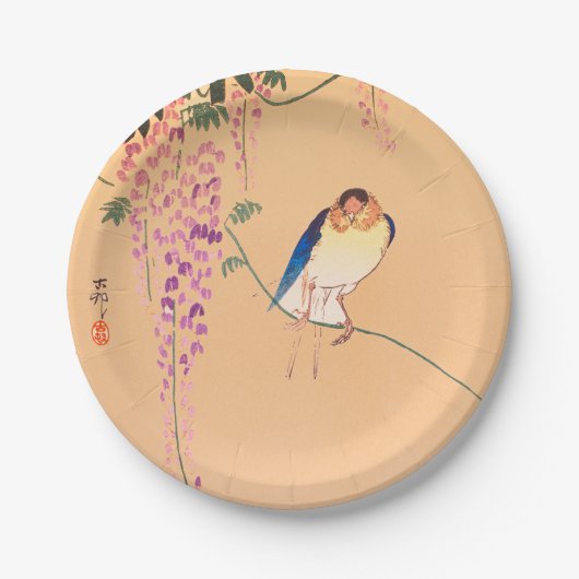 ASSIETTES EN CARTON PAPIER PLAQUE OISEAU JAPONAISE IMPRIMER (Devant)