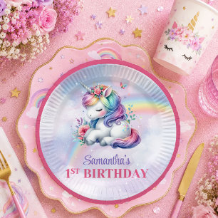 Assiettes En Carton Papier pour anniversaire de fille Licorne Magique 